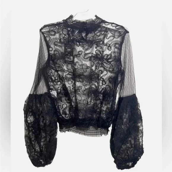 Floral whimsical Whimsigoth mesh lacebubble ballon sleeve Gothic goth blouse 2XL - Picture 2 of 7